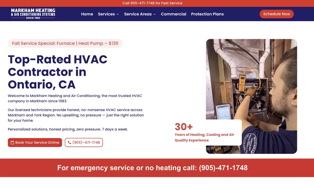 Markham Heating & Air Conditioning website