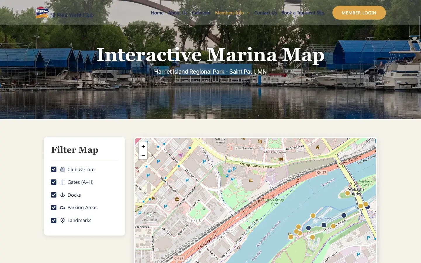 SPYC interactive marina map with category filters